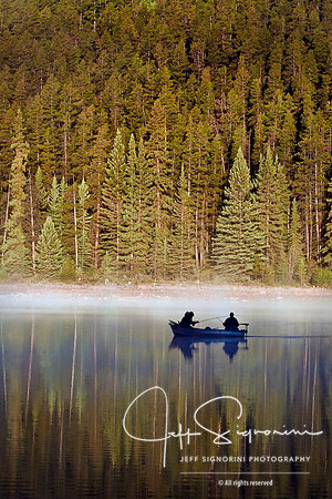 Sunrise Fishing on Patricia Lake. Jasper National Park, Alberta, Canada