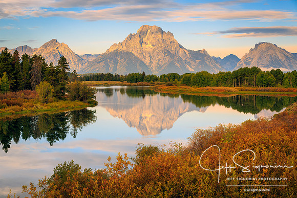 Mt. Moran Fall sunrise from Oxbox Bend, Grand Teton National Park